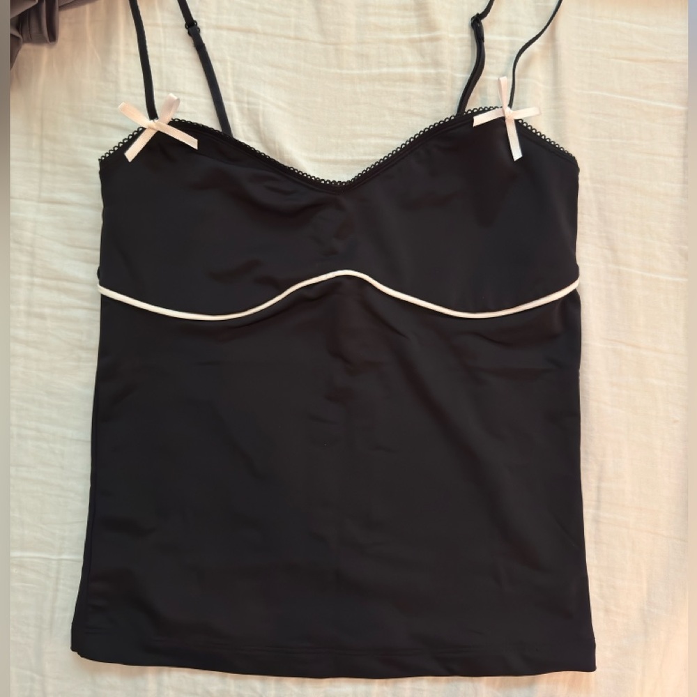 Zara Black Top with White Bow Accents
